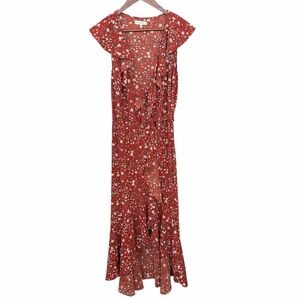 Max Studio floral wrap dress size large high low maxi ruffle classic event work